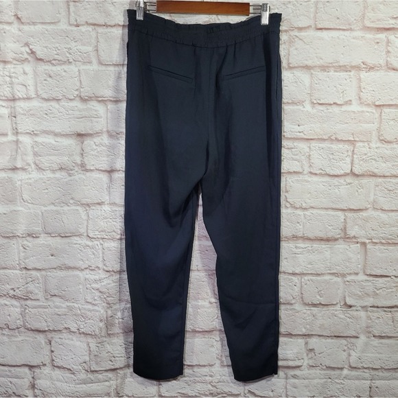 Zara Navy Blue High Rise Crepe Straight Leg Drawstring Pants - Picture 7 of 12